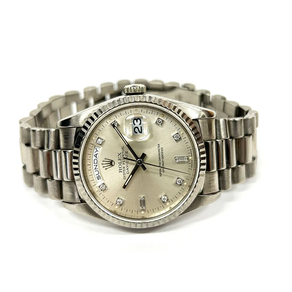 RolexDay-Date 18239 Silver Diamond Dial