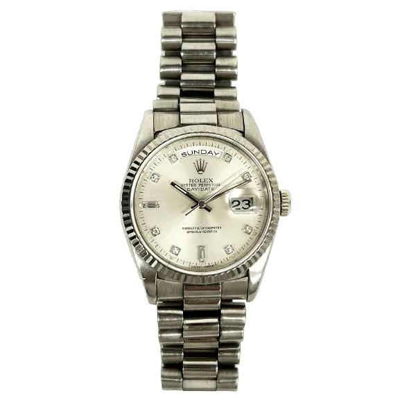RolexDay-Date 18239 Silver Diamond Dial