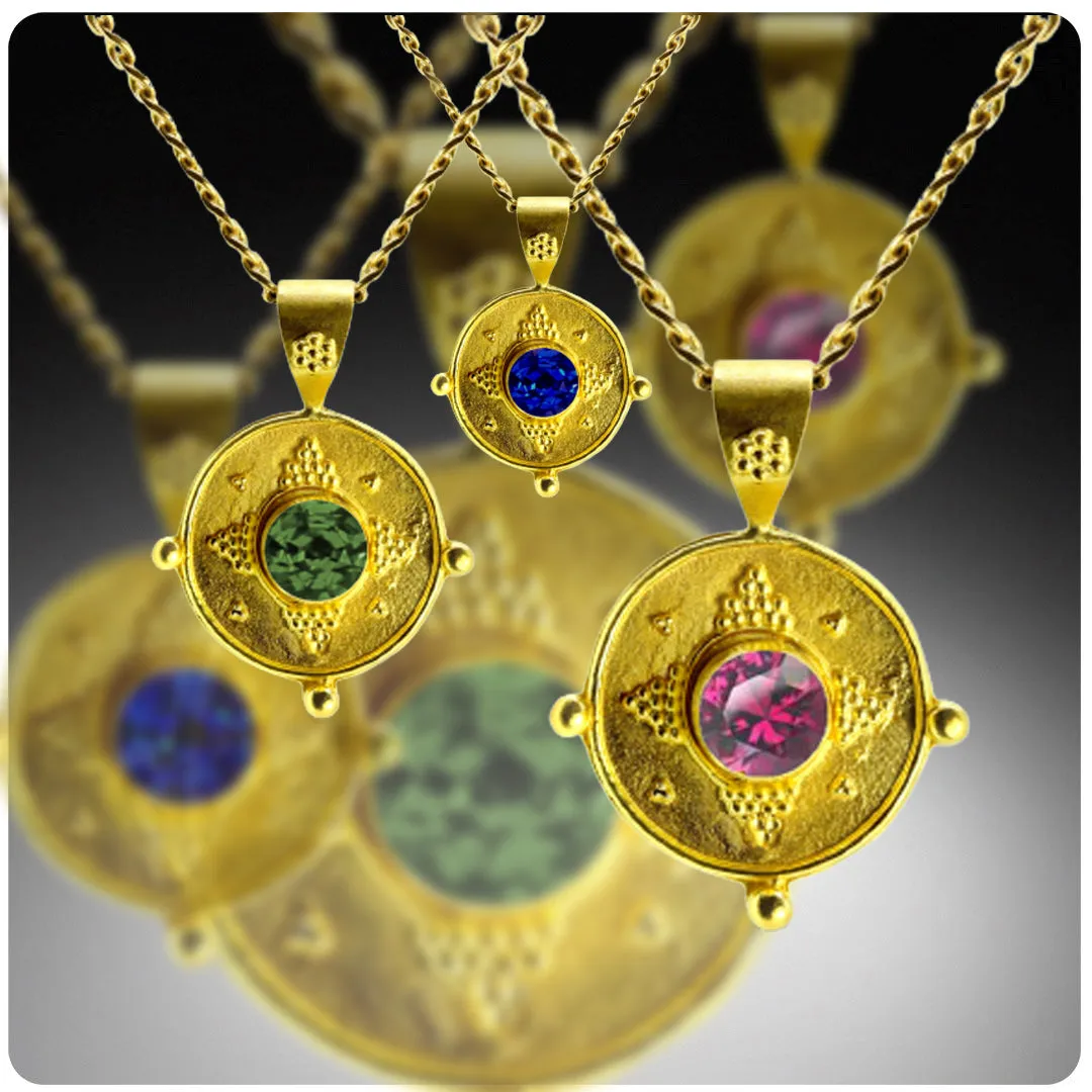 Roman Holiday 22K Granulated Gemstone Pendants