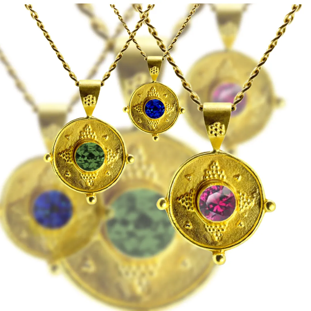 Roman Holiday 22K Granulated Gemstone Pendants