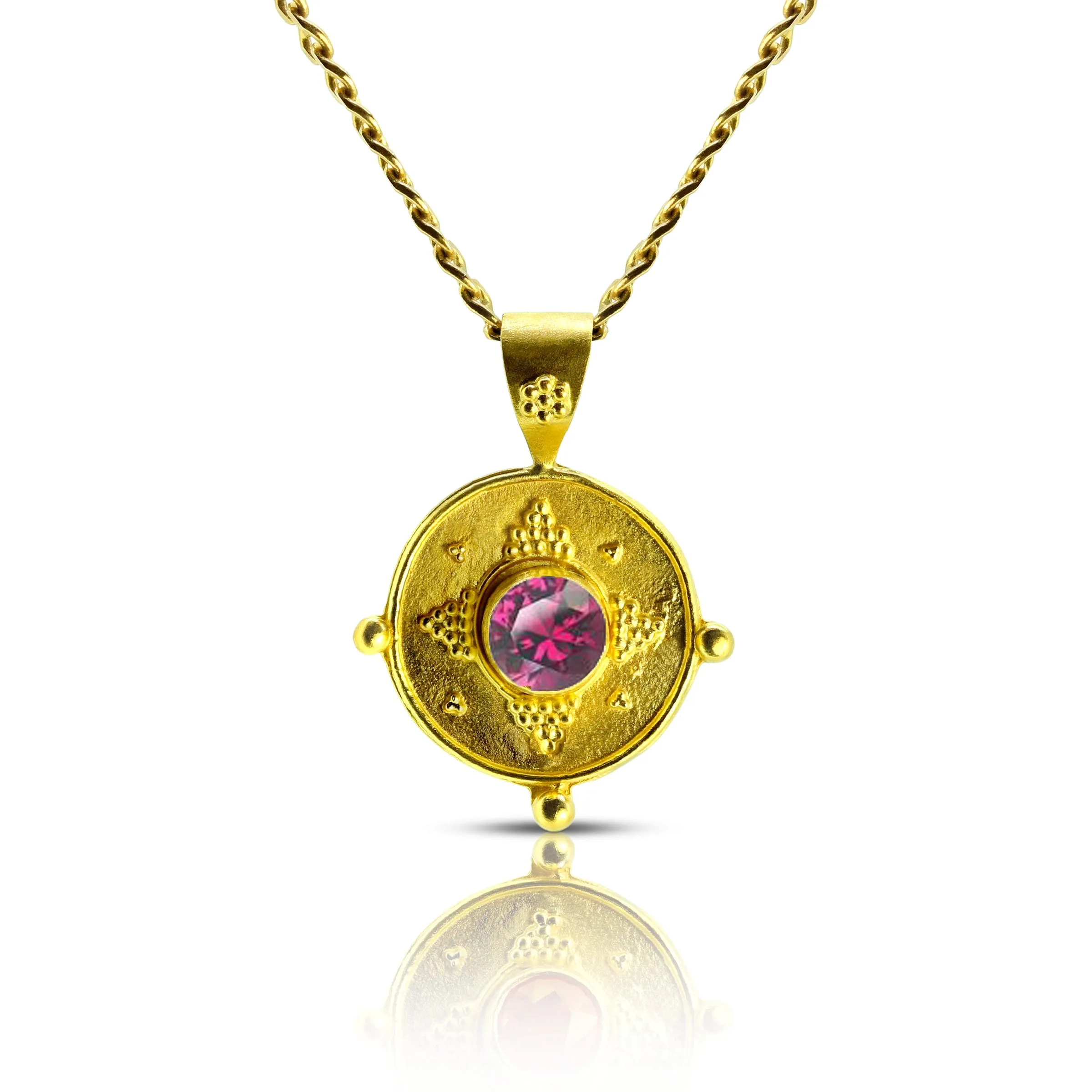 Roman Holiday 22K Granulated Gemstone Pendants