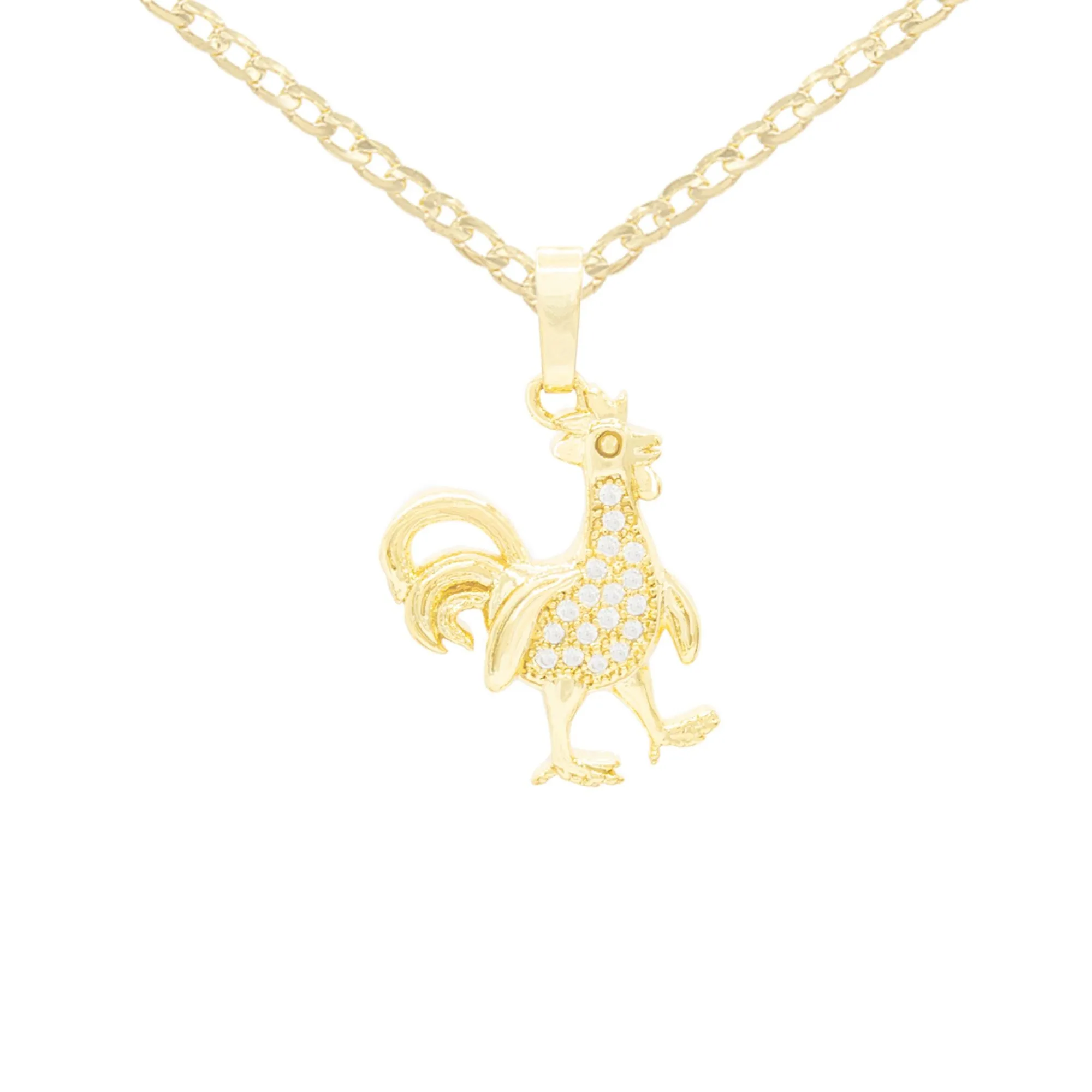 Rooster Cubic Zirconia Pendant With Necklace Set 14K Gold Filled