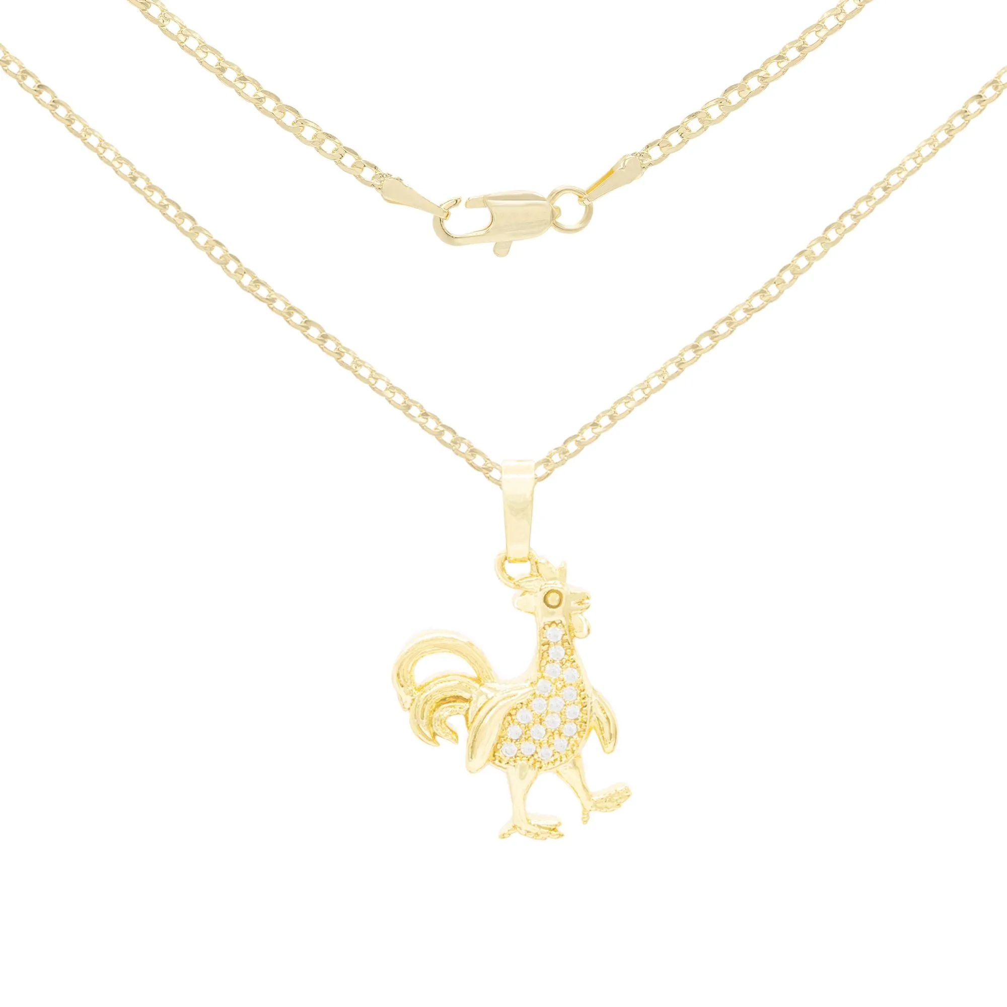 Rooster Cubic Zirconia Pendant With Necklace Set 14K Gold Filled