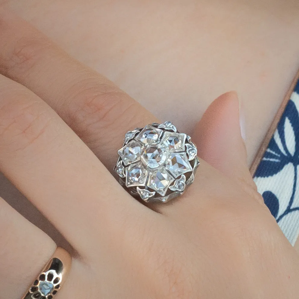 Rose Cut Diamond Chrysanthemum Ring c1850