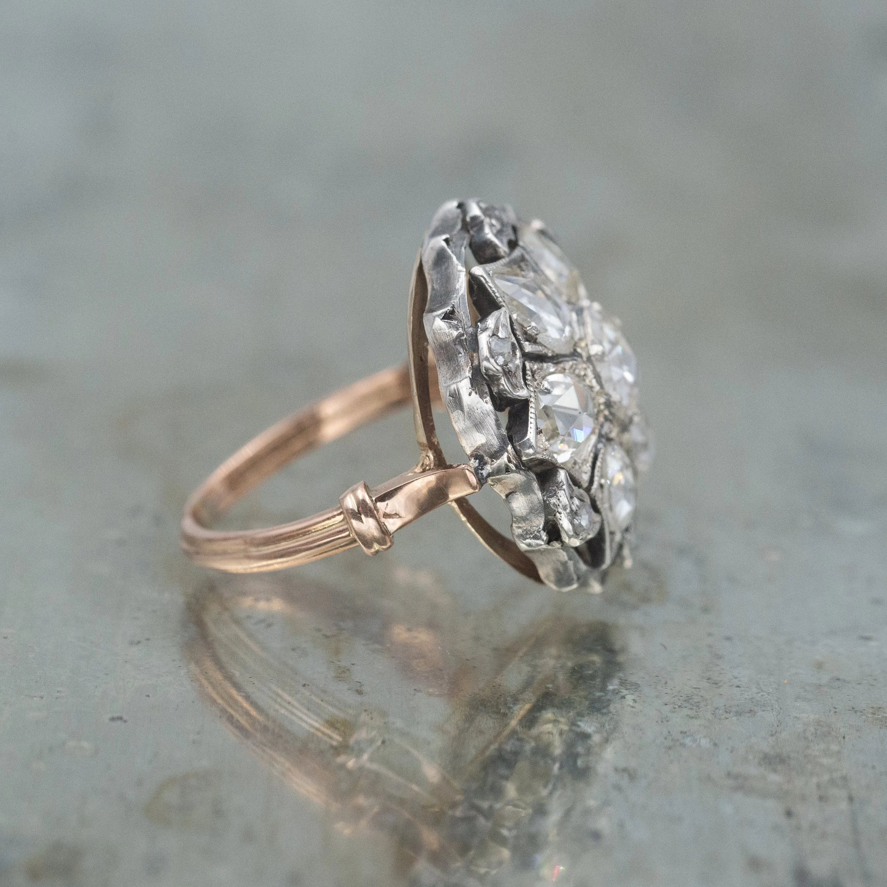 Rose Cut Diamond Chrysanthemum Ring c1850