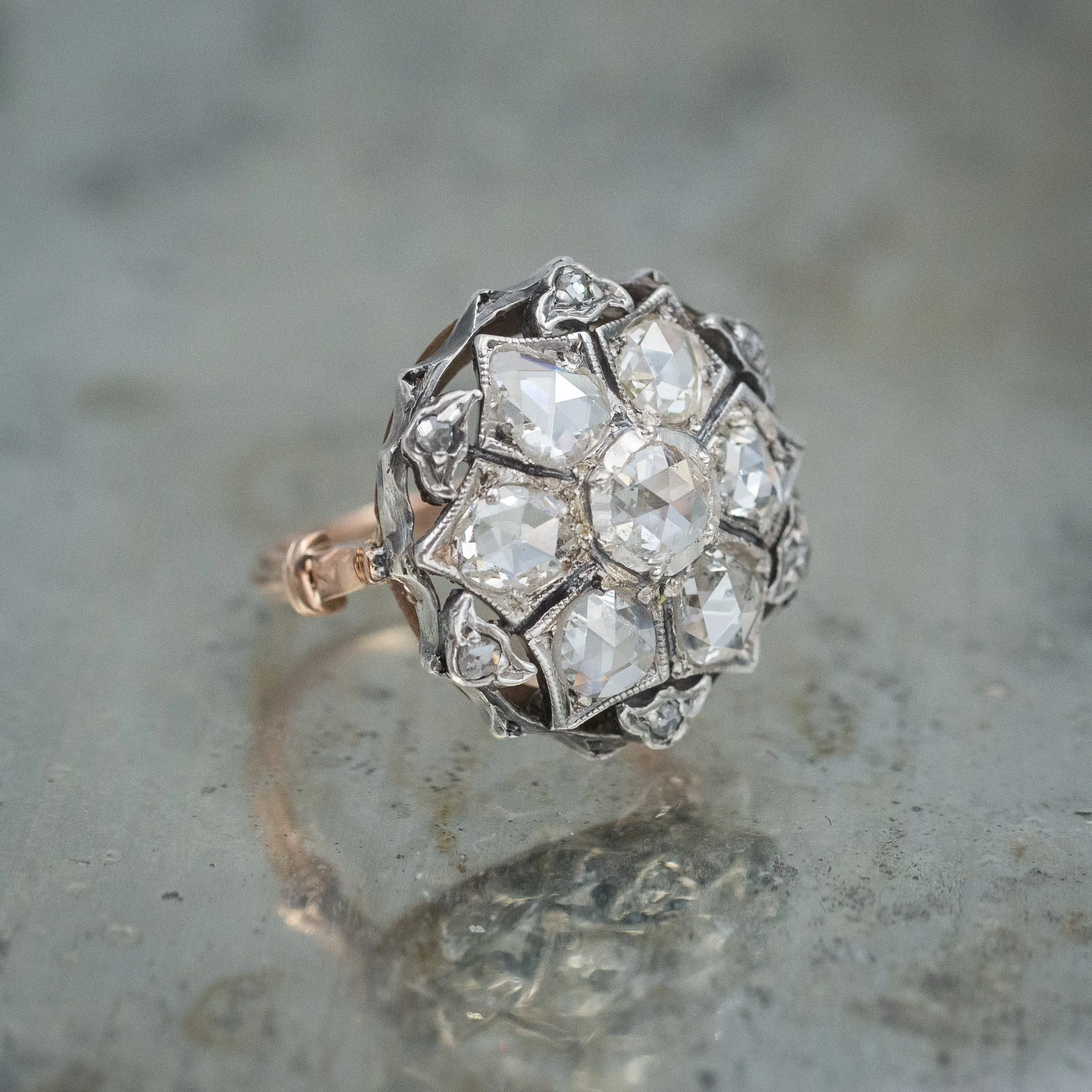 Rose Cut Diamond Chrysanthemum Ring c1850