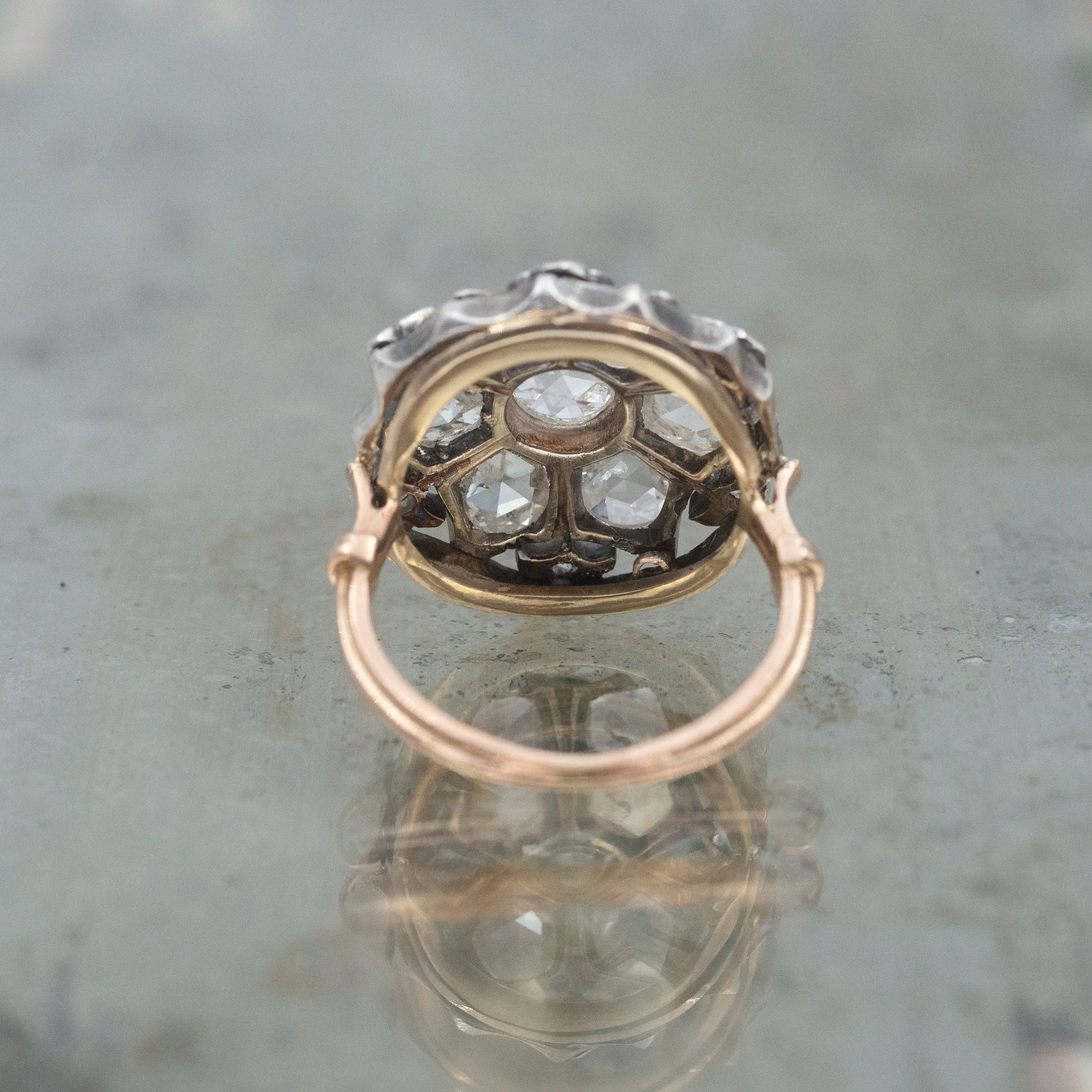Rose Cut Diamond Chrysanthemum Ring c1850