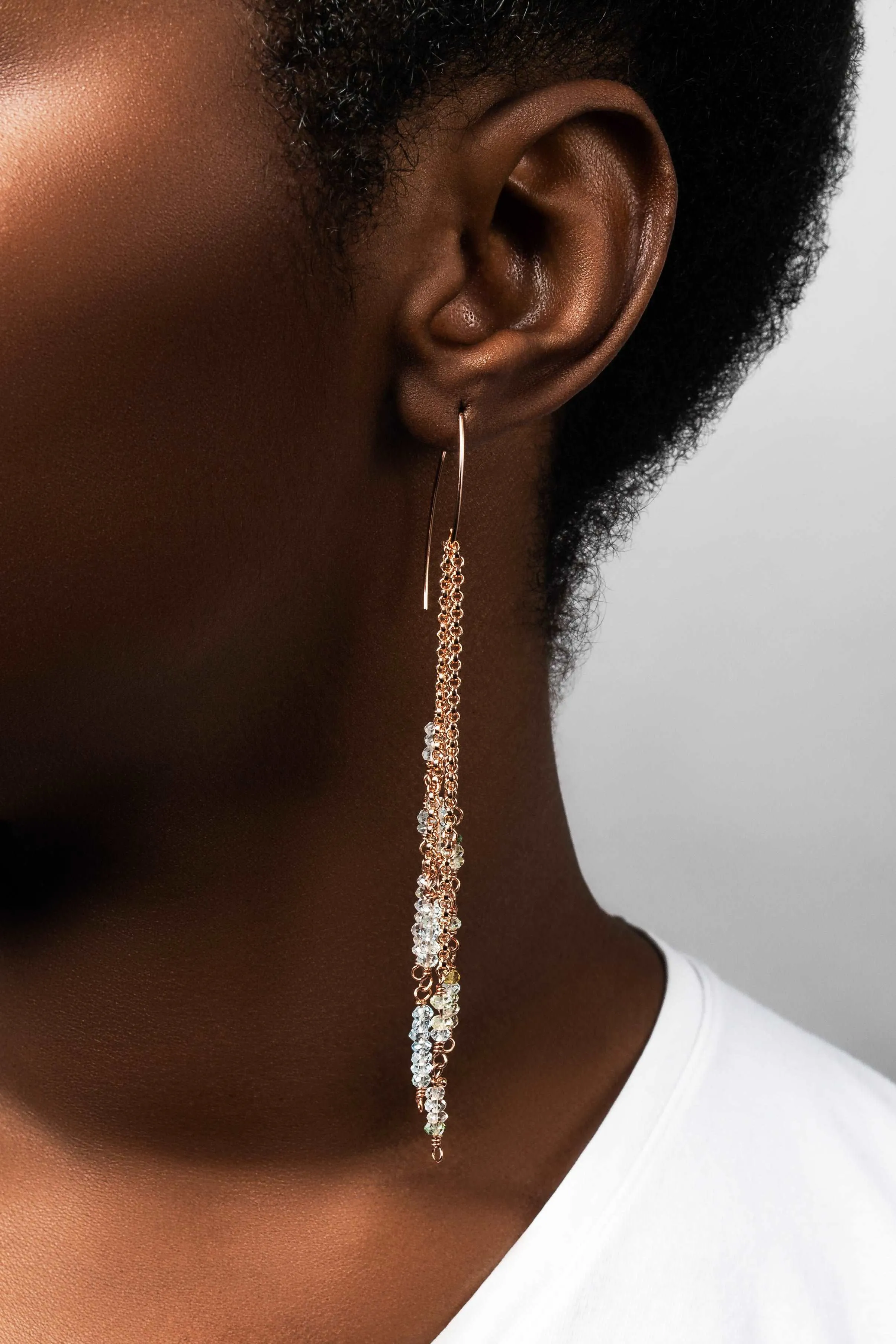 Rose Gold Ombré Aquamarine Marquis Hoop Earrings