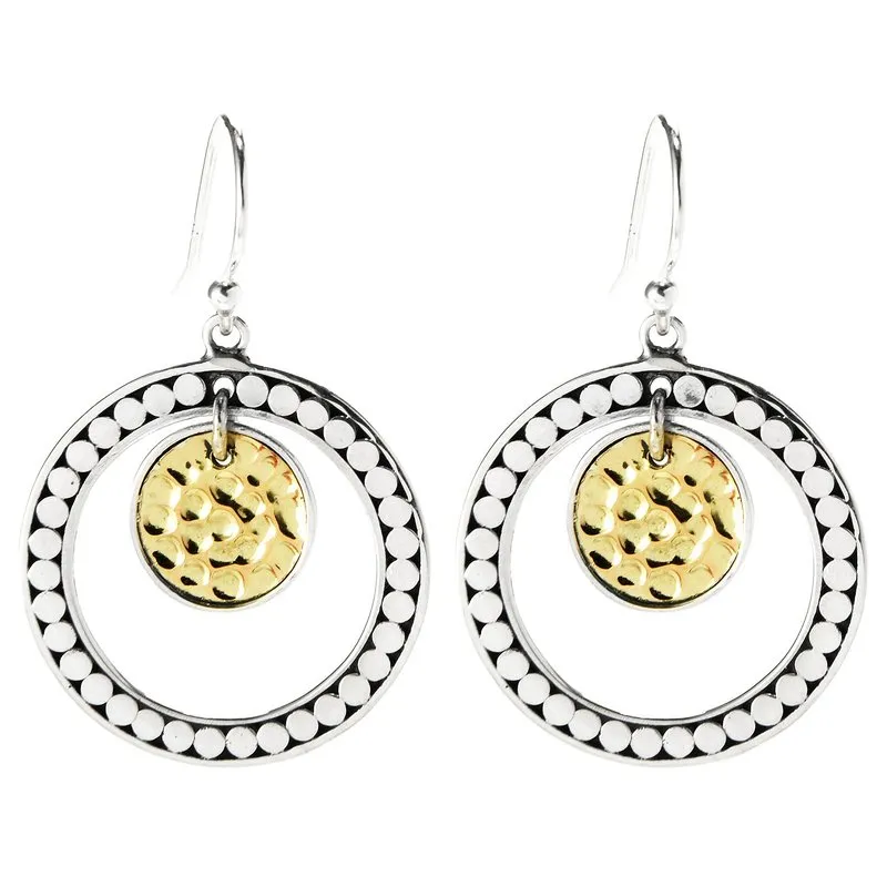 Samuel B. Sterling Silver and 18K Yellow Gold Hammered and Dot Design Earrings (96830)