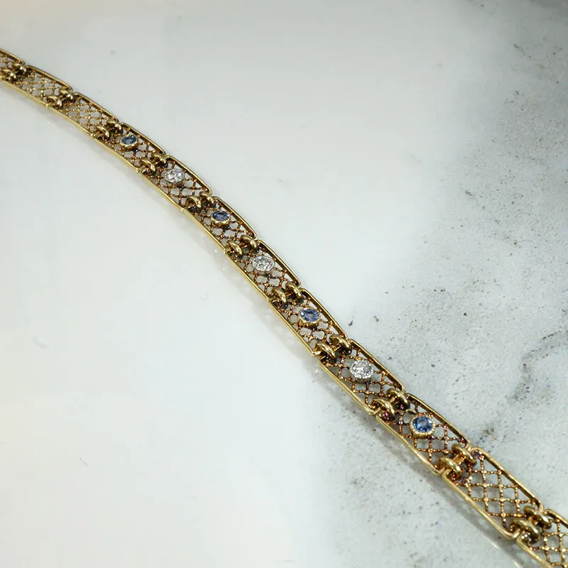Sapphire & Diamond Lacy Yellow Gold Line Bracelet