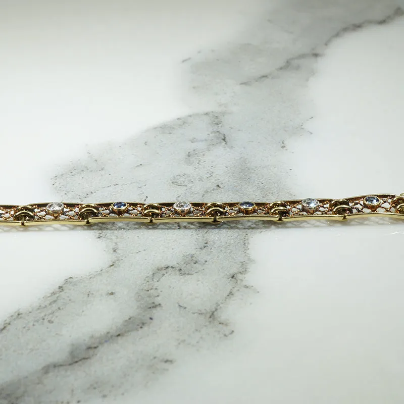 Sapphire & Diamond Lacy Yellow Gold Line Bracelet