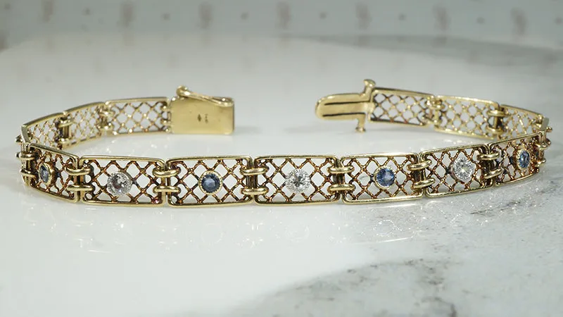 Sapphire & Diamond Lacy Yellow Gold Line Bracelet