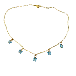 Sea Blue Butterfly Choker 14K Gold Necklace