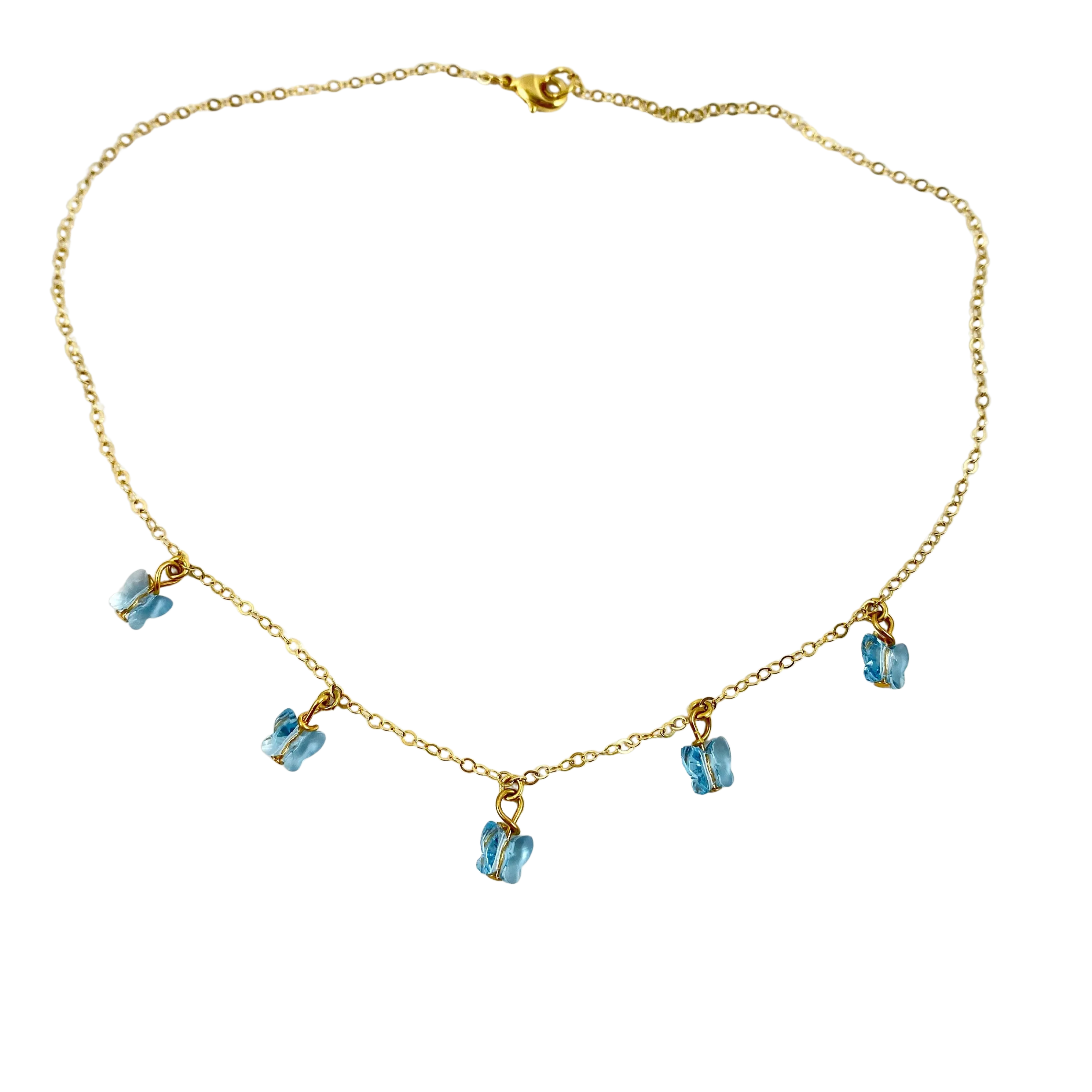 Sea Blue Butterfly Choker 14K Gold Necklace