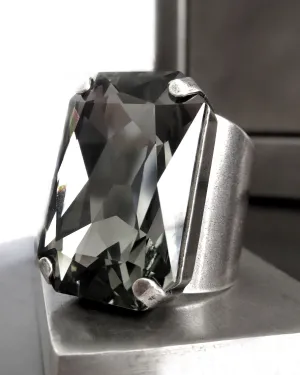 SHADOW - Large Rectangle Black Diamond Crystal Ring