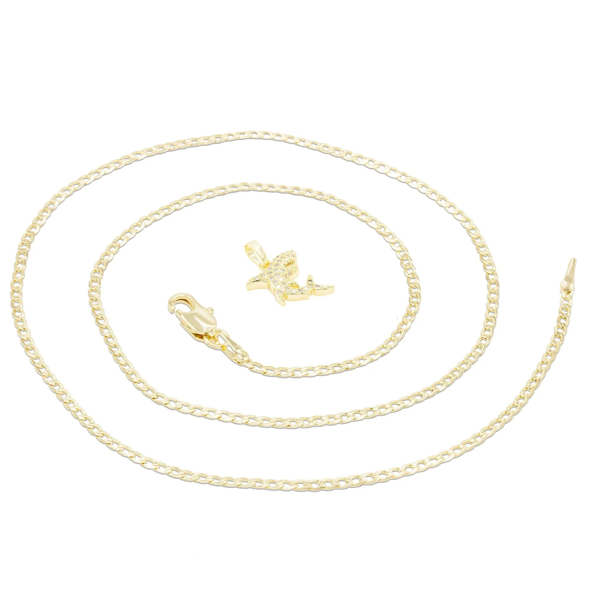 Shark Pendant Cubic Zirconia 14K Gold Filled Necklace Set