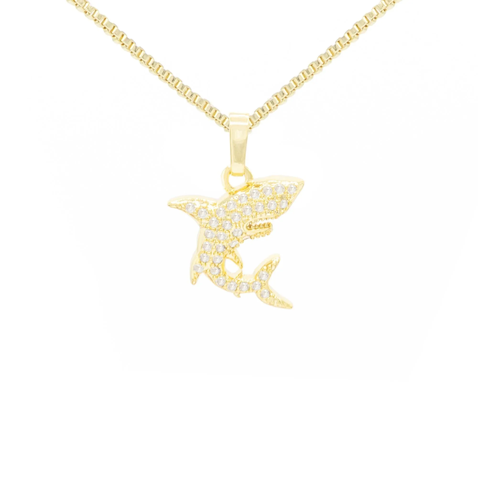 Shark Pendant Cubic Zirconia 14K Gold Filled Necklace Set
