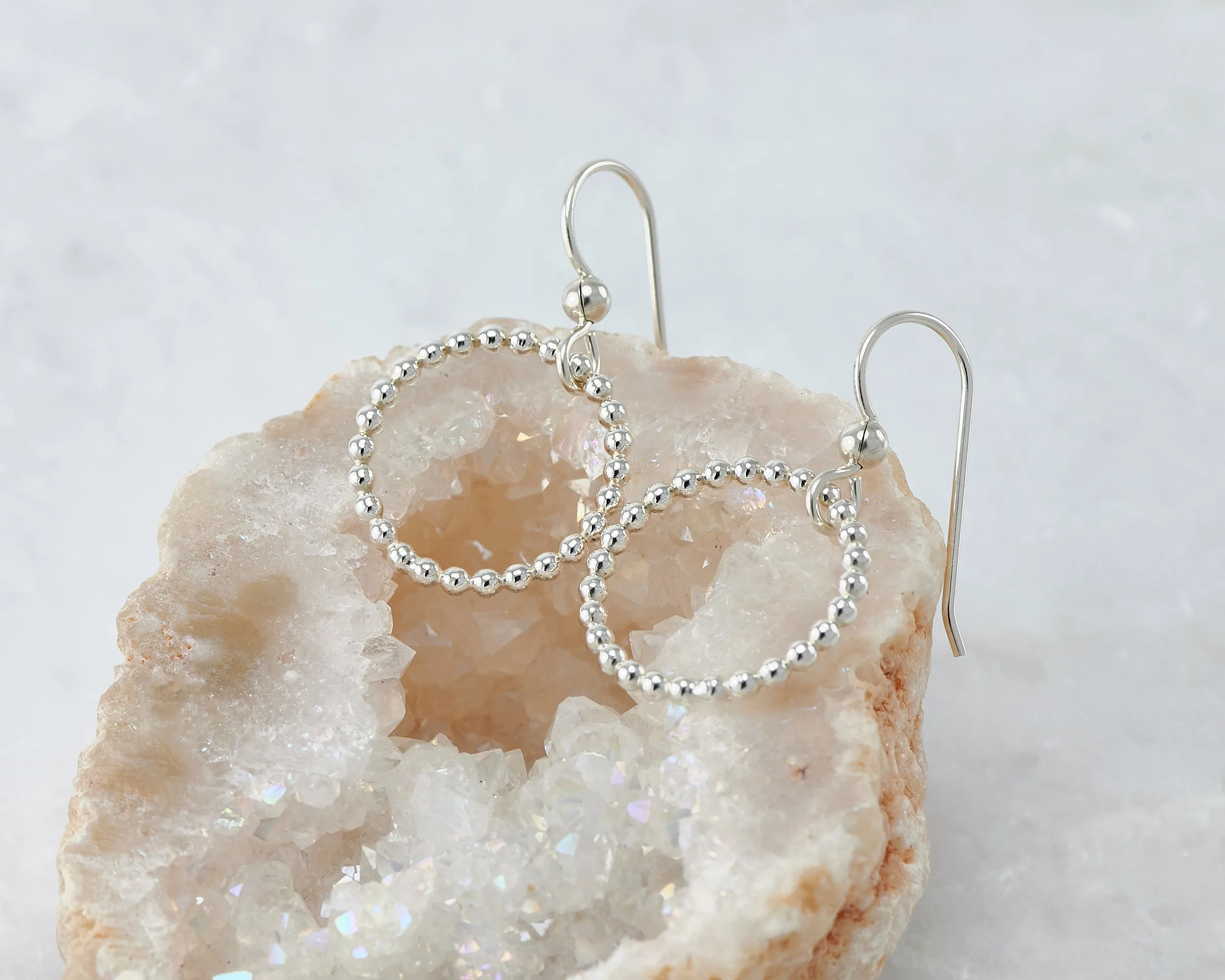 Silver Beaded Hoop Earrings