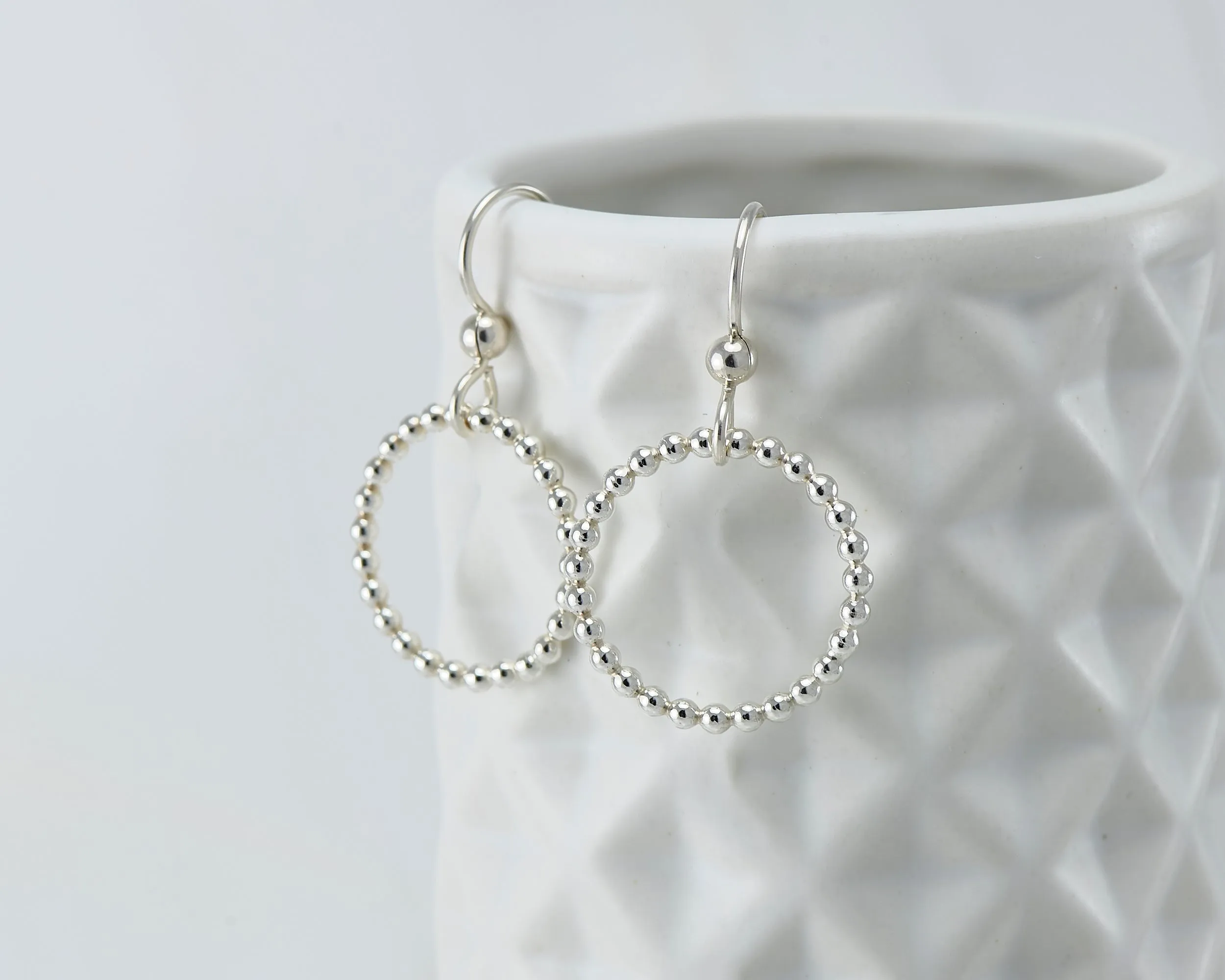 Silver Beaded Hoop Earrings