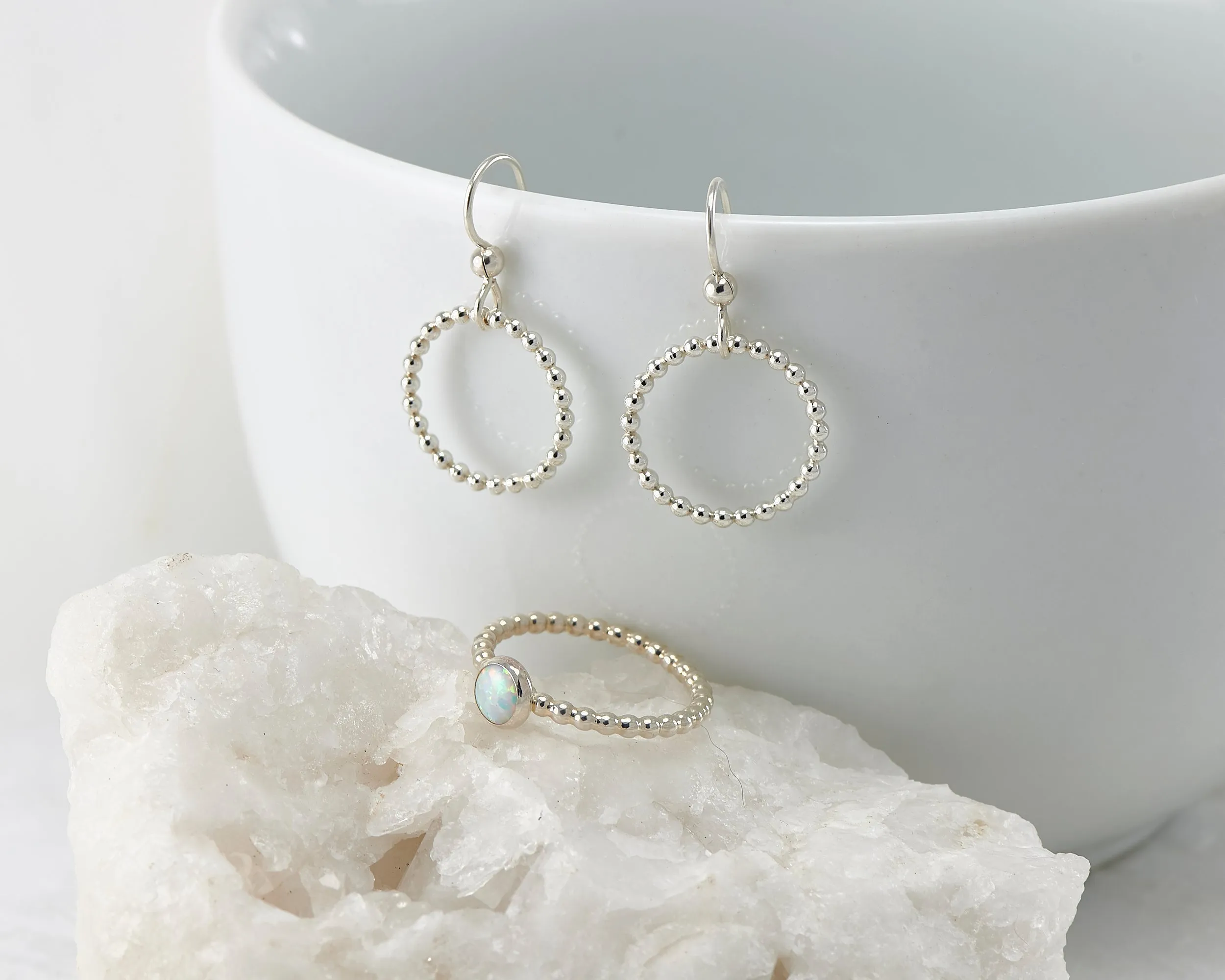 Silver Beaded Hoop Earrings