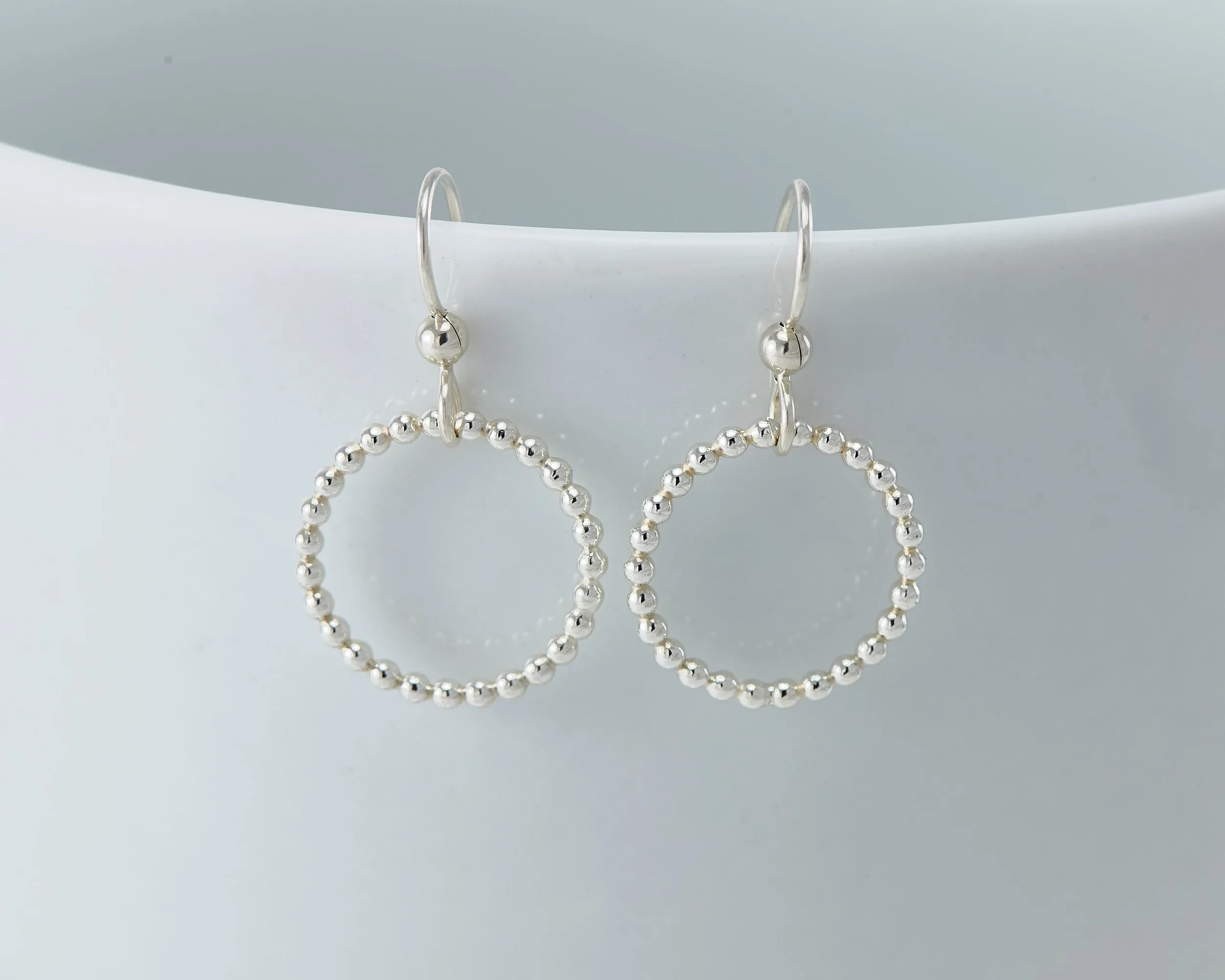 Silver Beaded Hoop Earrings