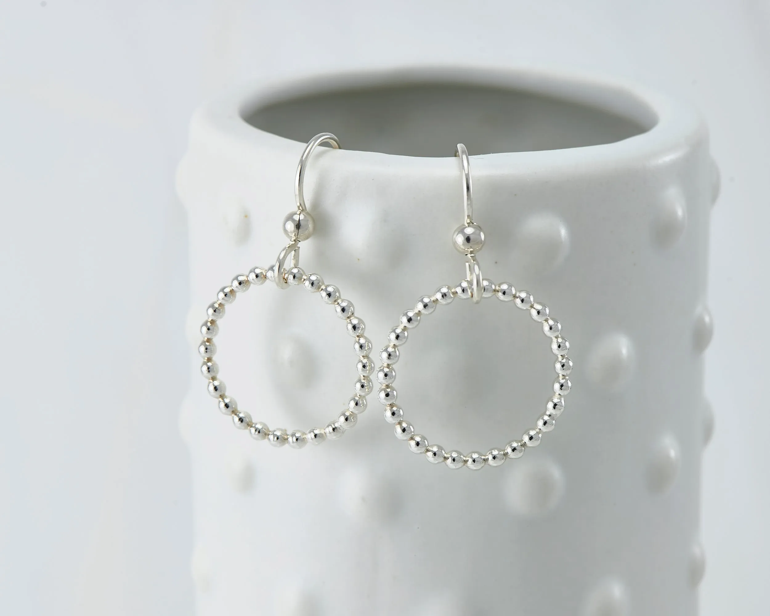 Silver Beaded Hoop Earrings