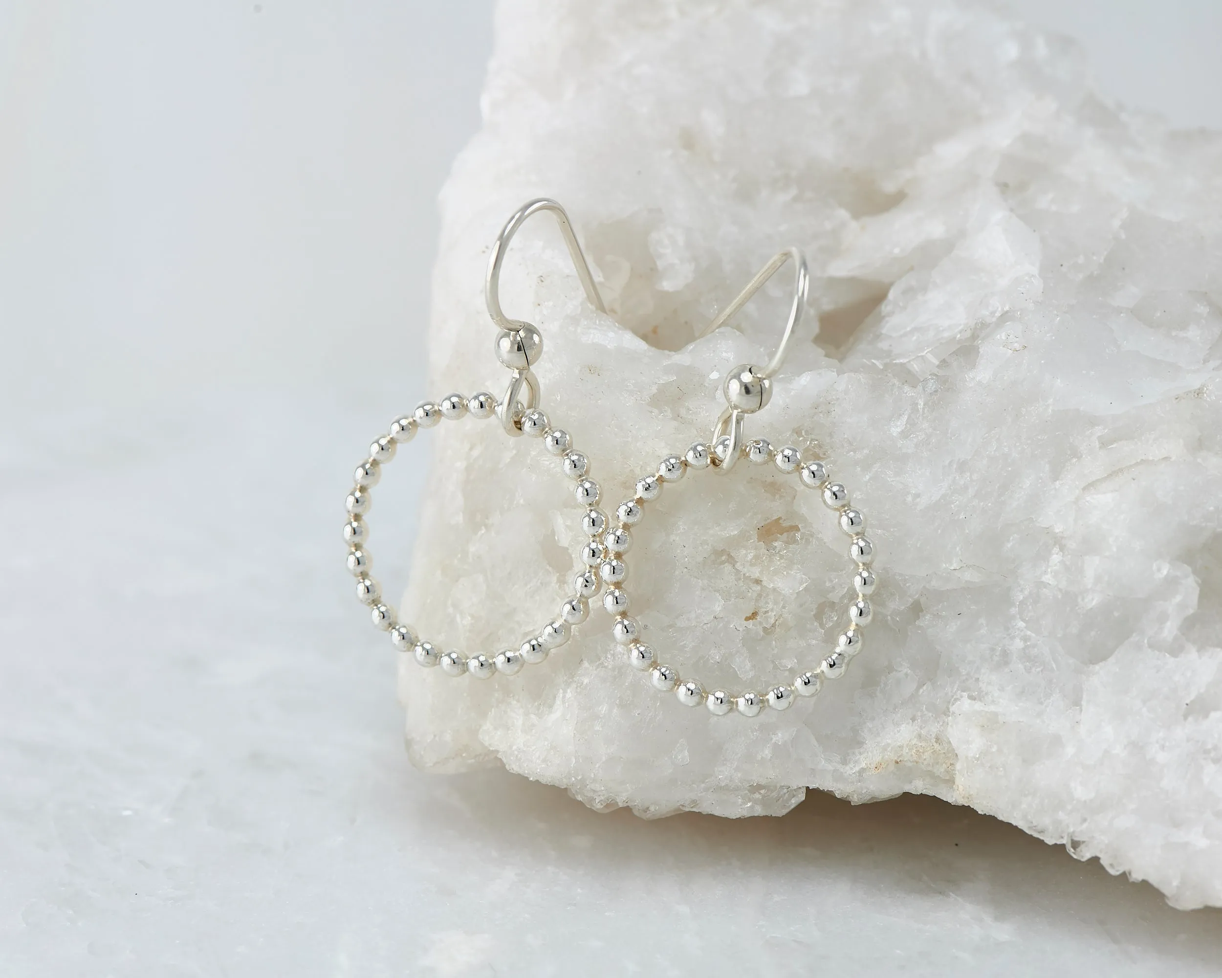 Silver Beaded Hoop Earrings