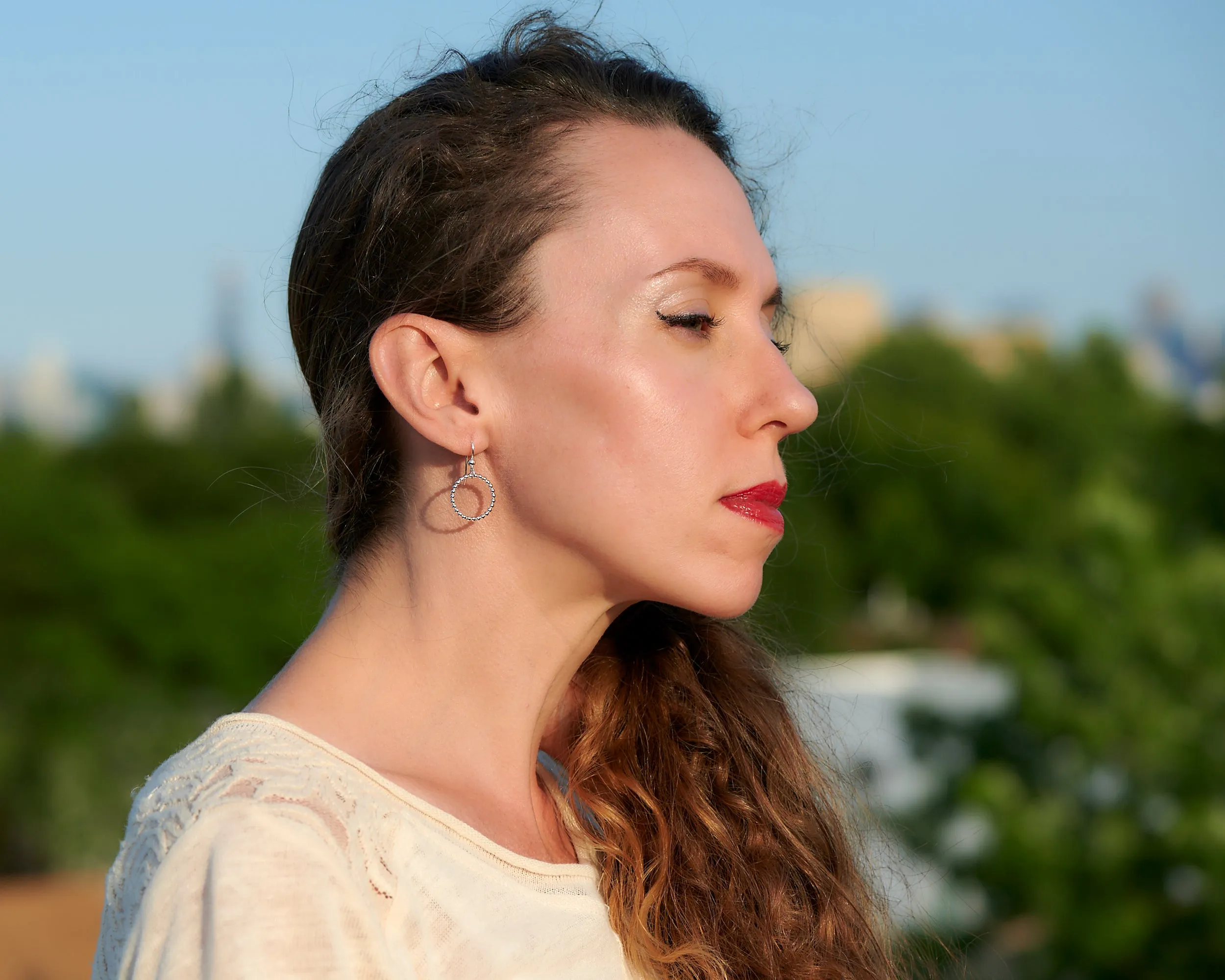 Silver Beaded Hoop Earrings