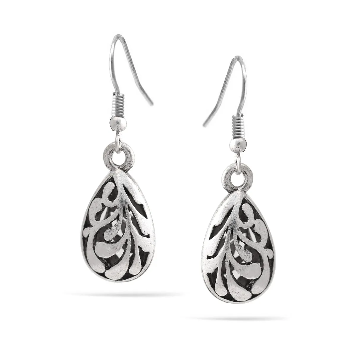 SILVER FILIGREE TEARDROP DANGLE EARRINGS #SQ321-0914(GC13)