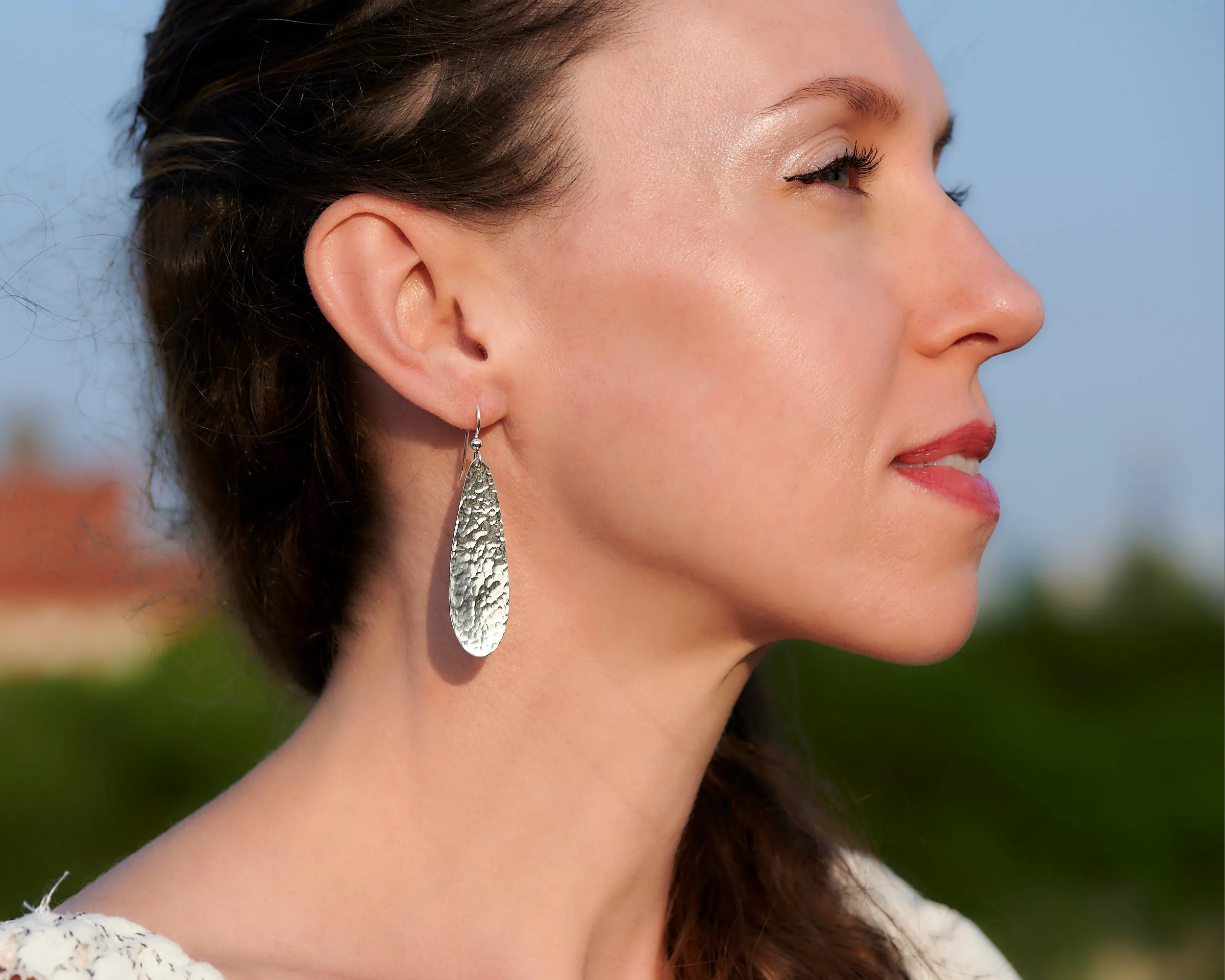 Silver Hammered Teardrop Earrings