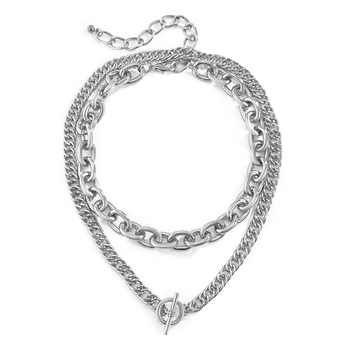Silver-Plated Figaro Toggle Necklace & Cable Chain Choker Necklace