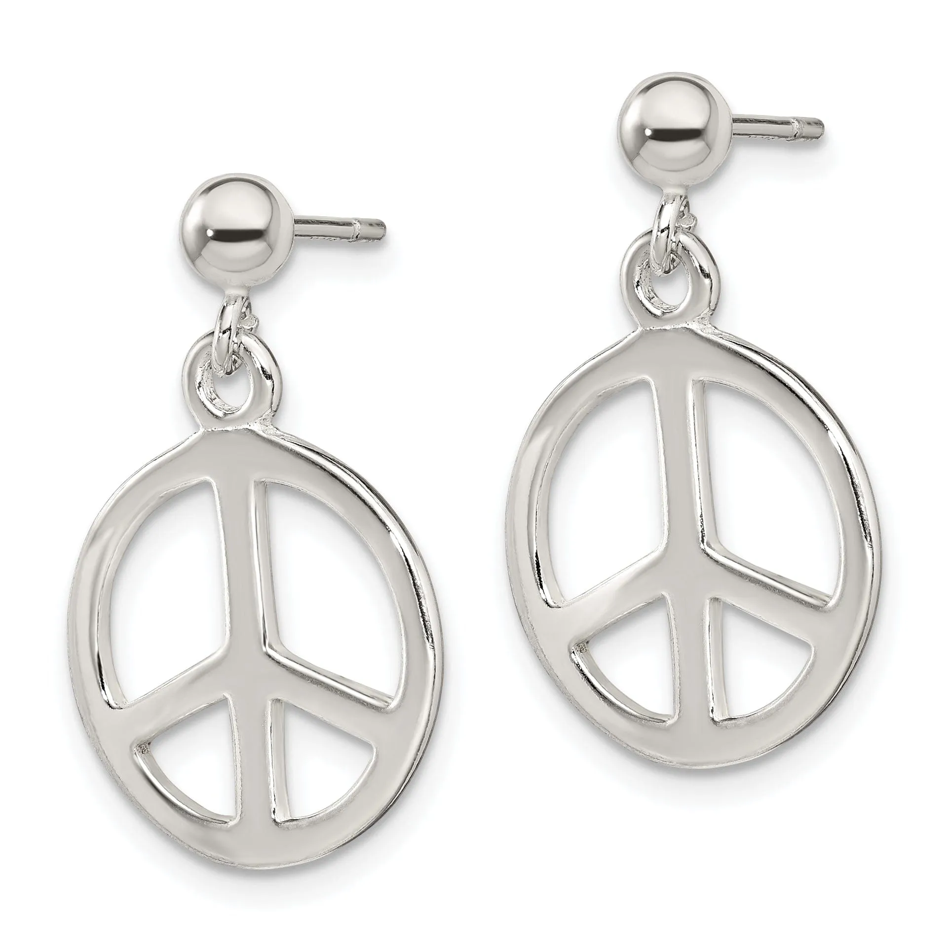 Silver Polished Peace Sign Dangle Post Earrings