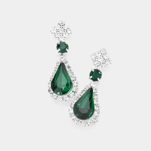 Small Emerald Teardrop Rhinestone Accented Dangle Earrings | Earrings for Little Girls|  585558