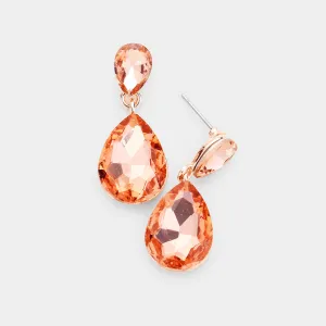 Small Peach Crystal Teardrop Dangle Earrings on Rose Gold | Little Girls | Older Girls Interview | 444475
