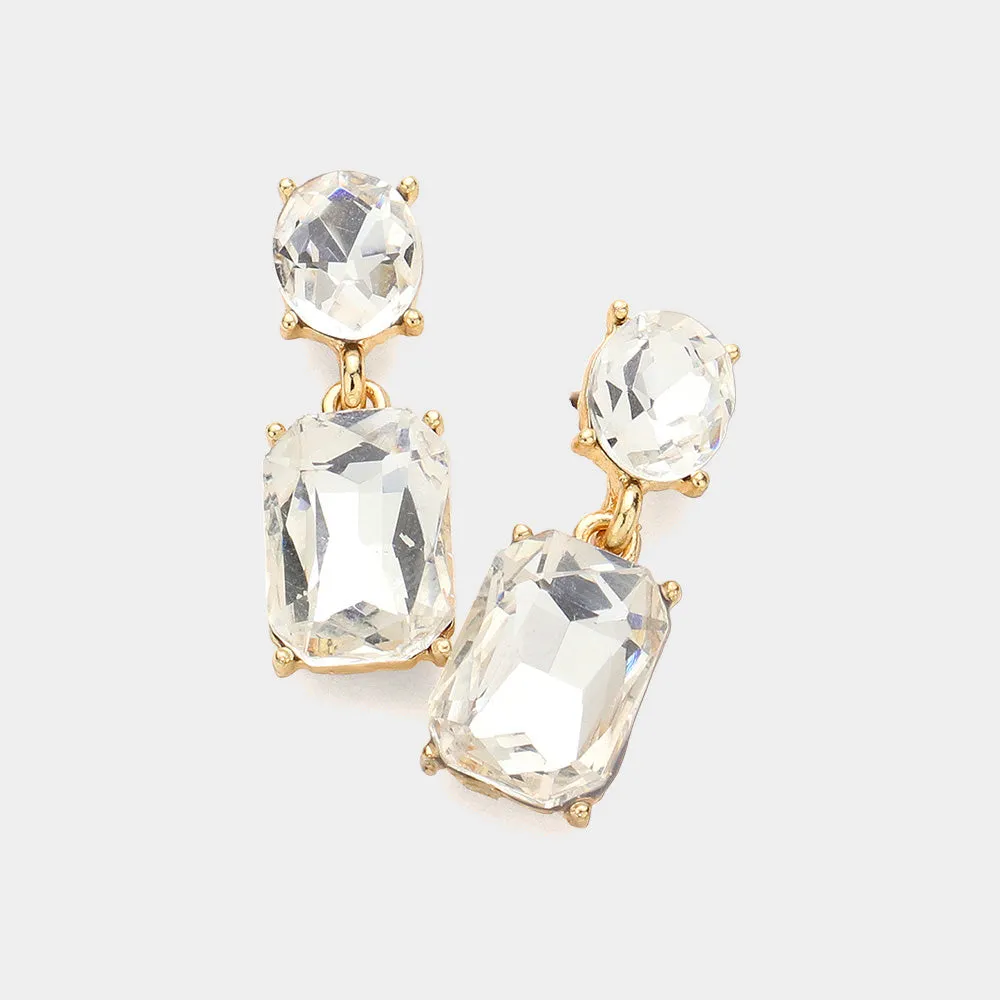 Small Square Clear Stone Dangle Pageant Earrings on Gold | Interview Earrings |  610775