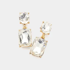 Small Square Clear Stone Dangle Pageant Earrings on Gold | Interview Earrings |  610775