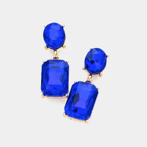 Small Square Sapphire Stone Dangle Pageant Earrings  | Interview Earrings |  610781