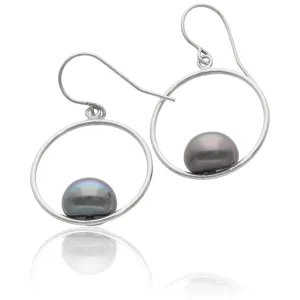 SS Peacock Pearl Dangle Earrings Freshwater 9mm, Pearl Orbit
