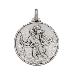 Sterling Silver (32mm) St. Christopher Medallion Pendant