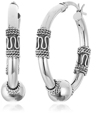Sterling Silver Beaded Hoop Earrings