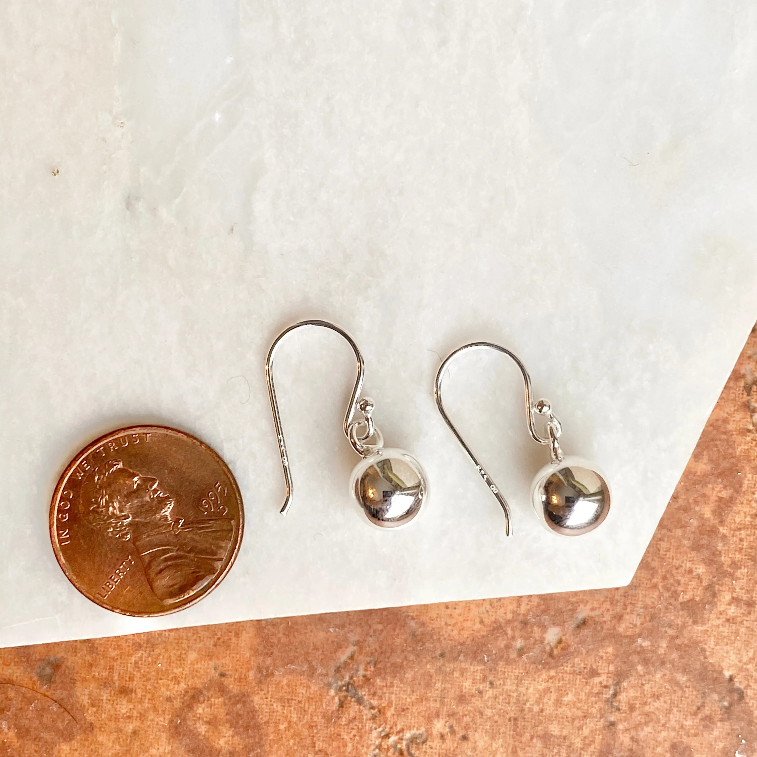 Sterling Silver Dangle 8mm Balls Shepherd Hook Earrings