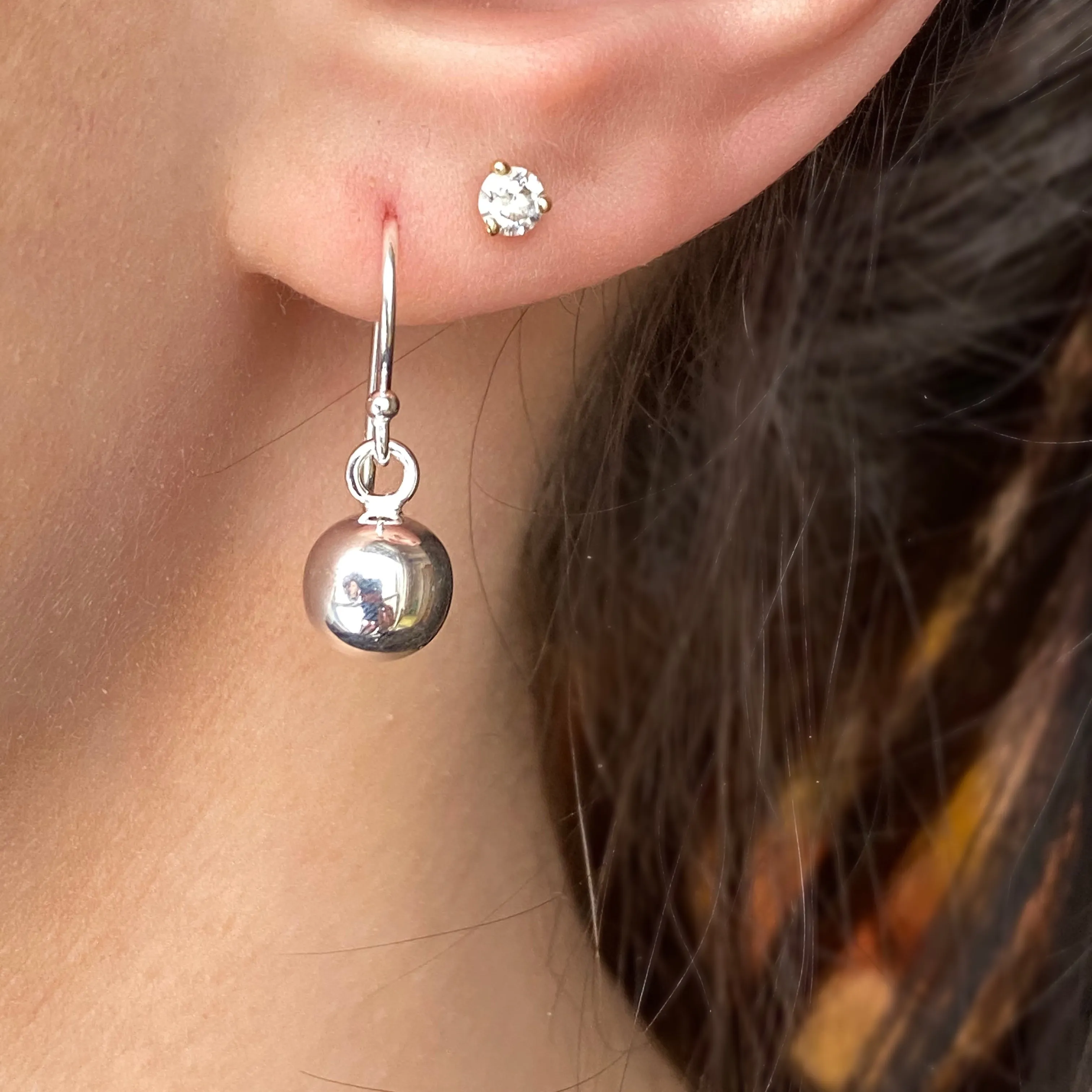 Sterling Silver Dangle 8mm Balls Shepherd Hook Earrings