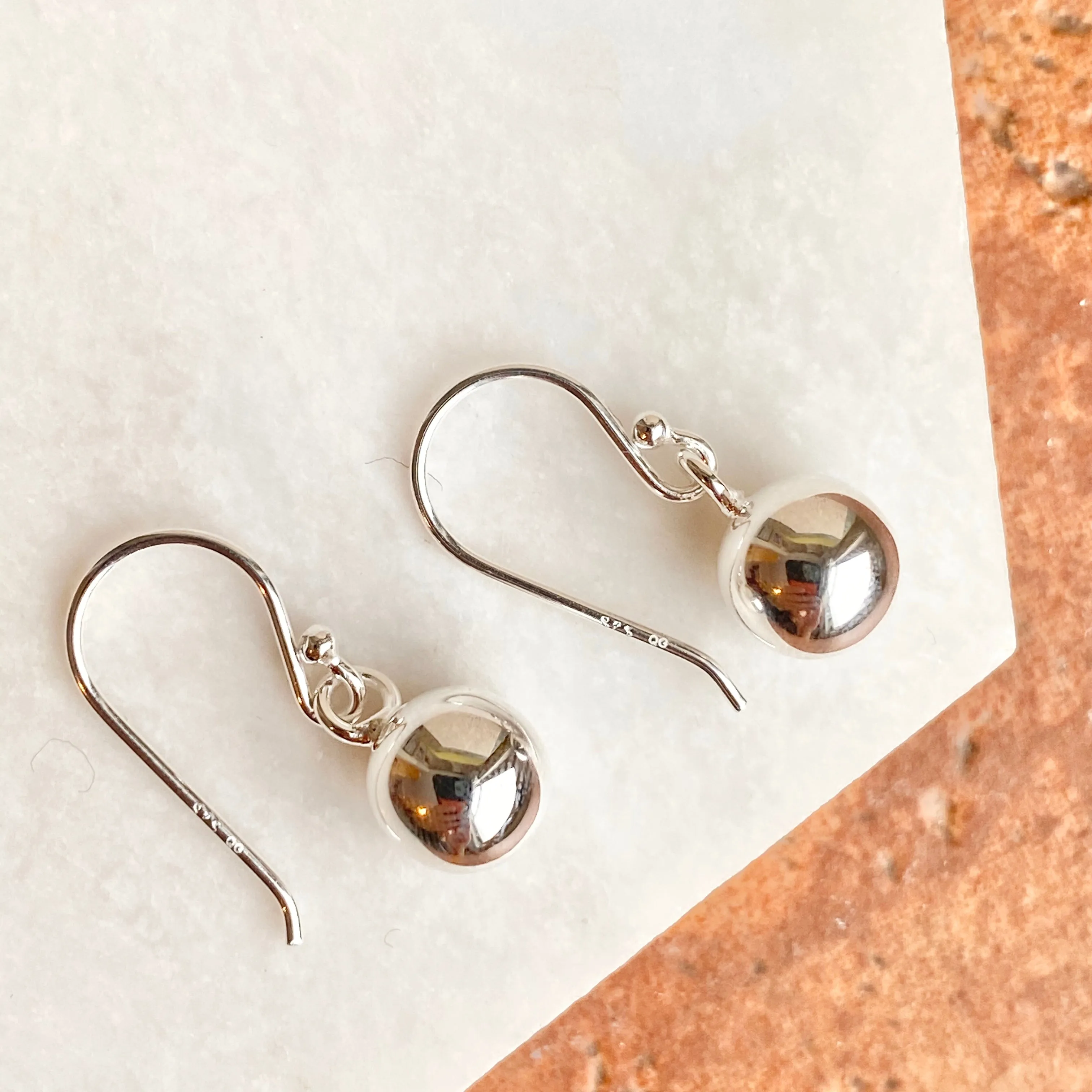 Sterling Silver Dangle 8mm Balls Shepherd Hook Earrings
