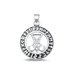 Sterling Silver Fashion Oxidized Medallion Lucifer Sigil Pendant .925 New