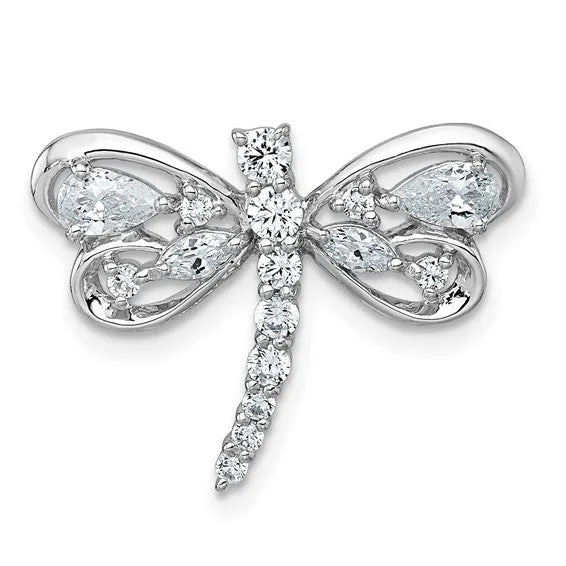 Sterling Silver Polished Cubic Zirconia Dragonfly Pendant