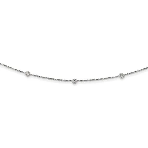 Sterling Silver Station CZ Choker Necklace