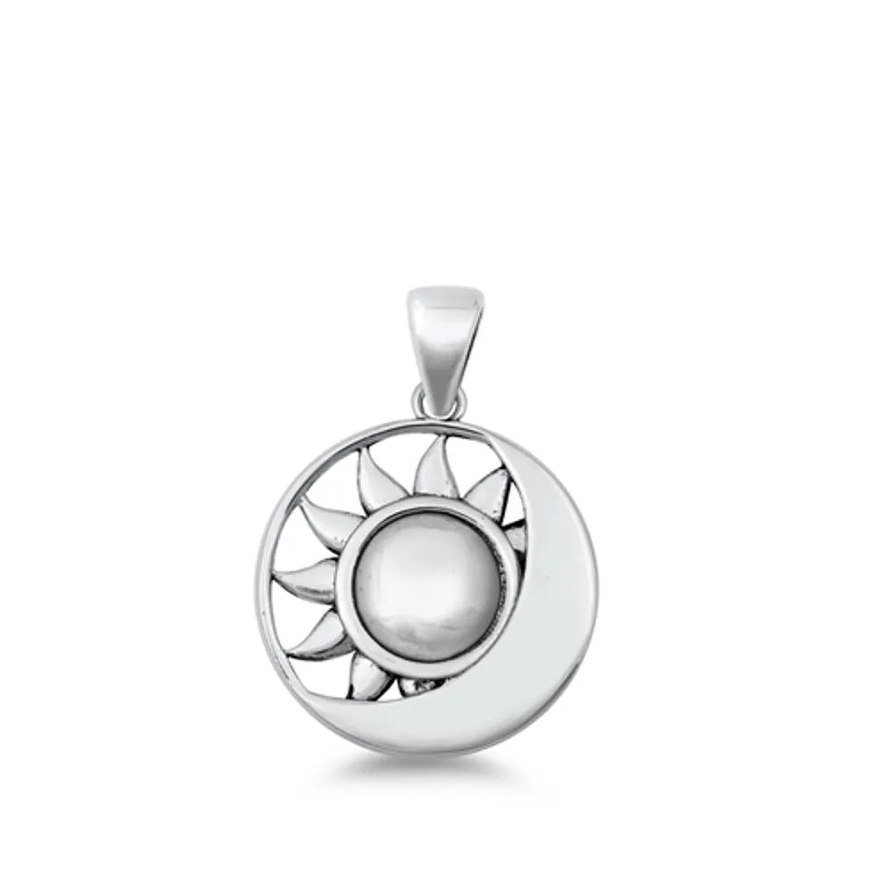 Sterling Silver Unique Sun & Moon Pendant Day Night Harmony Charm 925 New