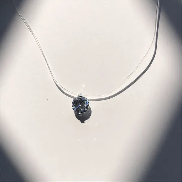 SUMENG New Personality Fashion Square Imitation Pearl Crystal Zircon Necklace Invisible Transparent Fishing Line Necklace Women