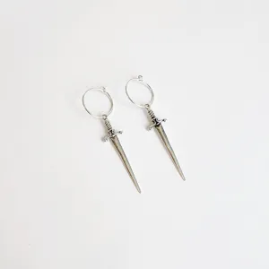 Sword Dagger Hoop Earrings in Sterling Silver
