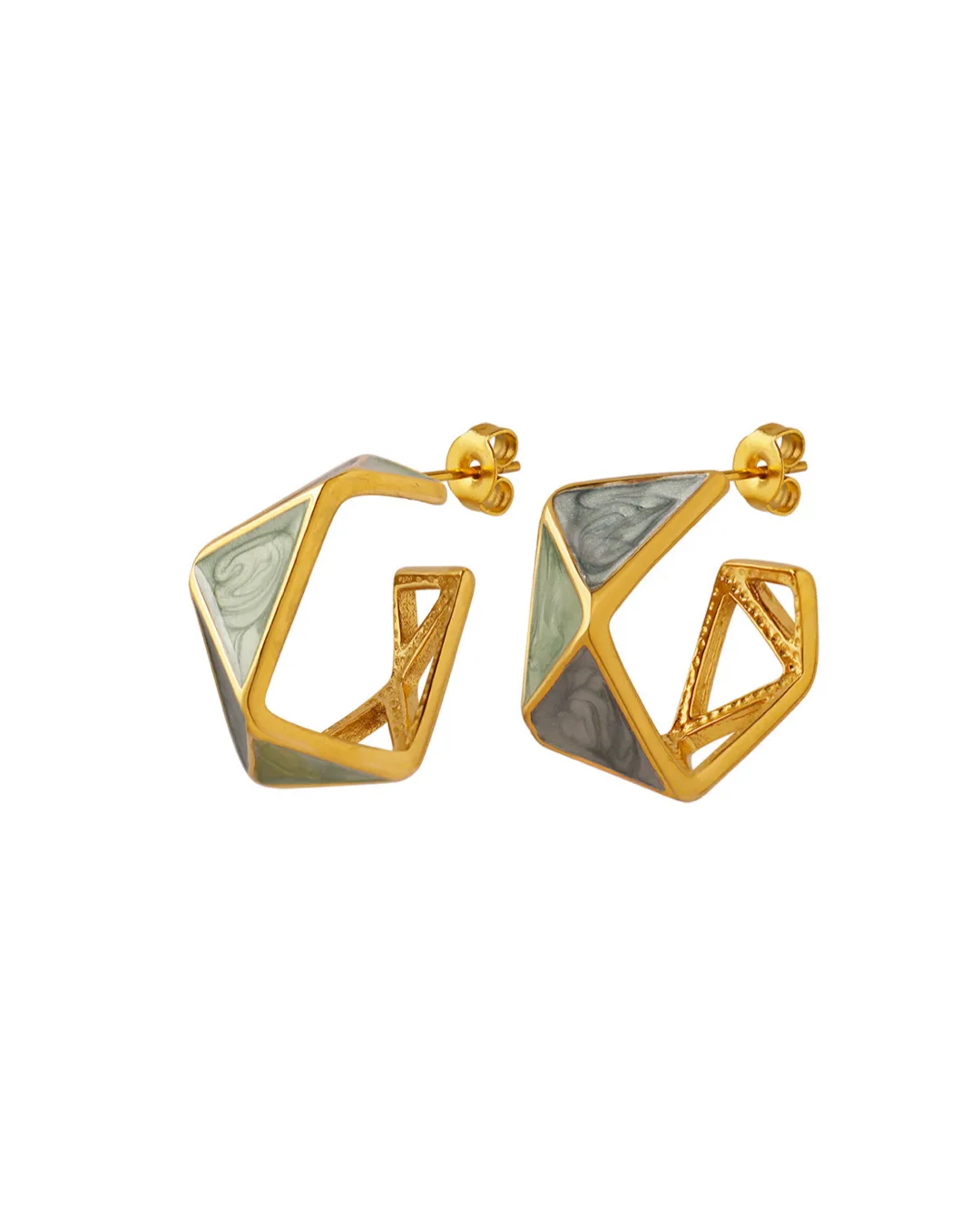 Teal Geometric Enamel Hoops